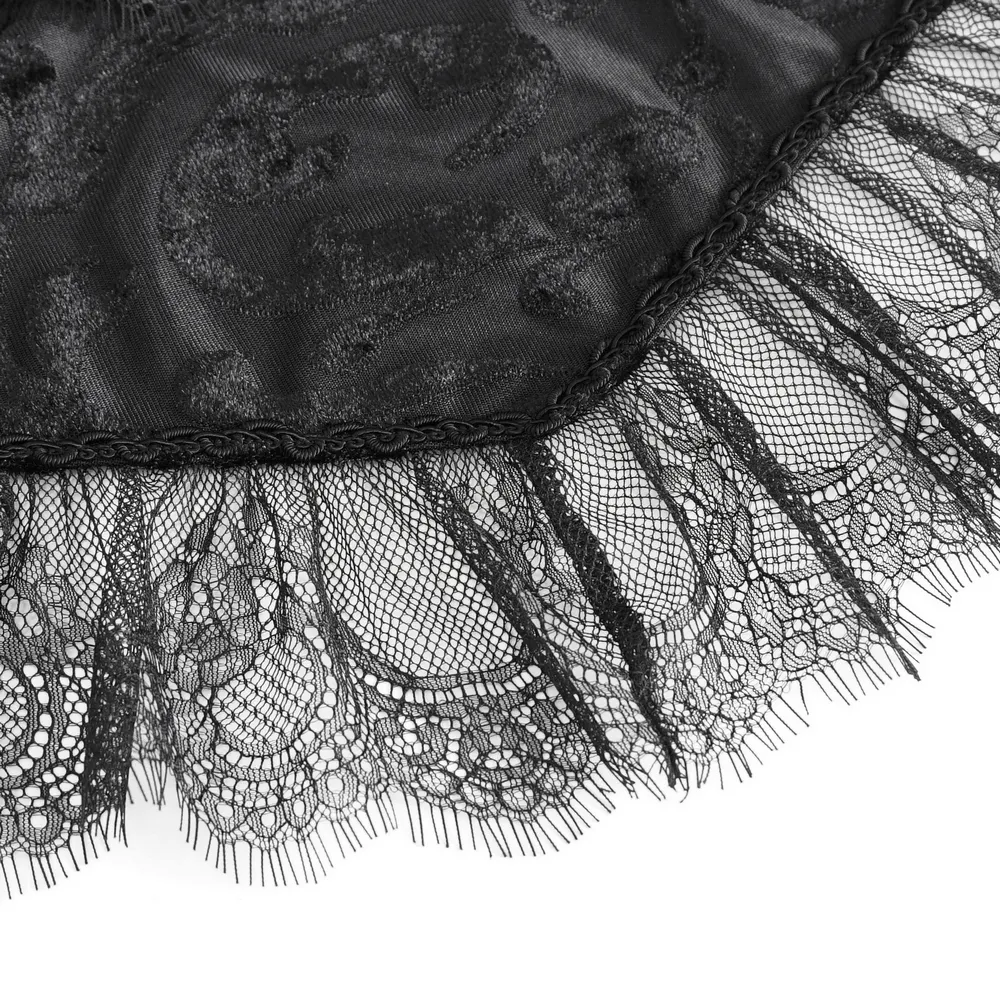 Black Velvet Gothic Cape with Lace and Feathers