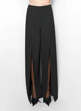 black wide-leg slit buckled trousers