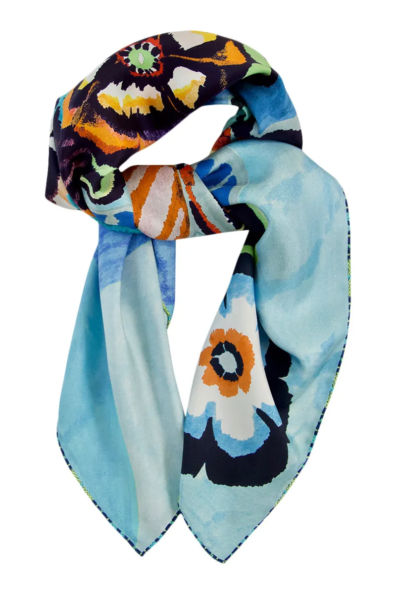 Blue floral silk scarf - Pollini