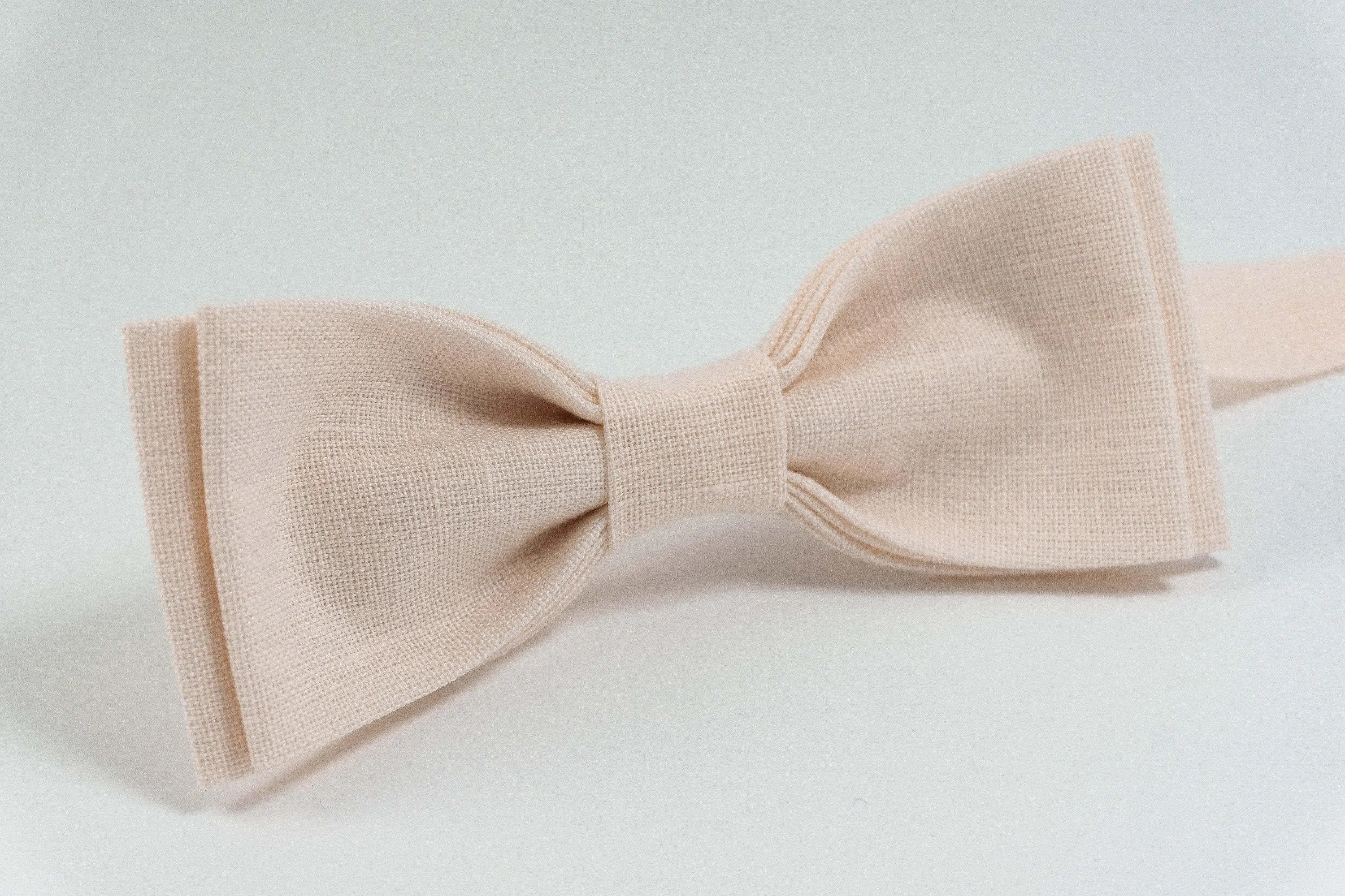 Blush peach linen bow tie for boys | Linen wedding bow tie for groomsmen