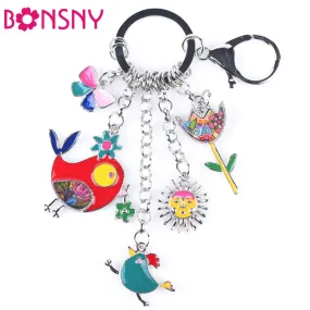 Bonsny 2016 Enamel Alloy Fish Chicken Marvel Alloy Key Chain For Women Girl Bag Keychain Charm Pendant Jewelry Aceessorie