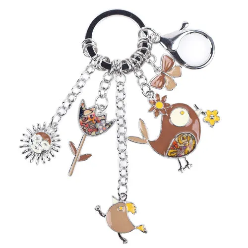 Bonsny 2016 Enamel Alloy Fish Chicken Marvel Alloy Key Chain For Women Girl Bag Keychain Charm Pendant Jewelry Aceessorie