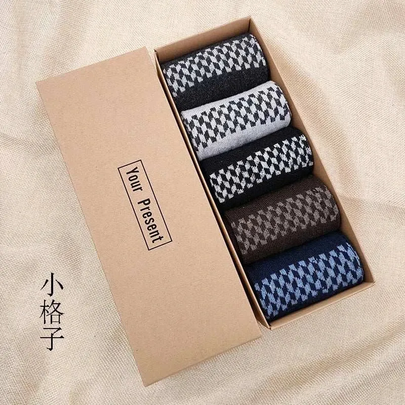 Box Gift Fashion High Quality 5 Pairs/lot Casual Cotton Male Boy Socks Business Keep Warm Men's Socks