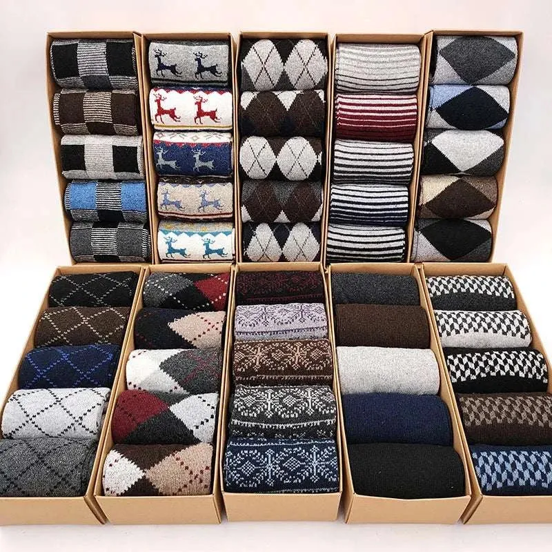 Box Gift Fashion High Quality 5 Pairs/lot Casual Cotton Male Boy Socks Business Keep Warm Men's Socks