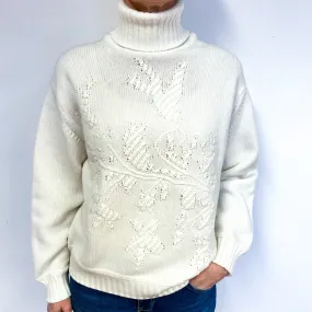 Brand New Scottish Cream Pattern Polo Neck Jumper Medium