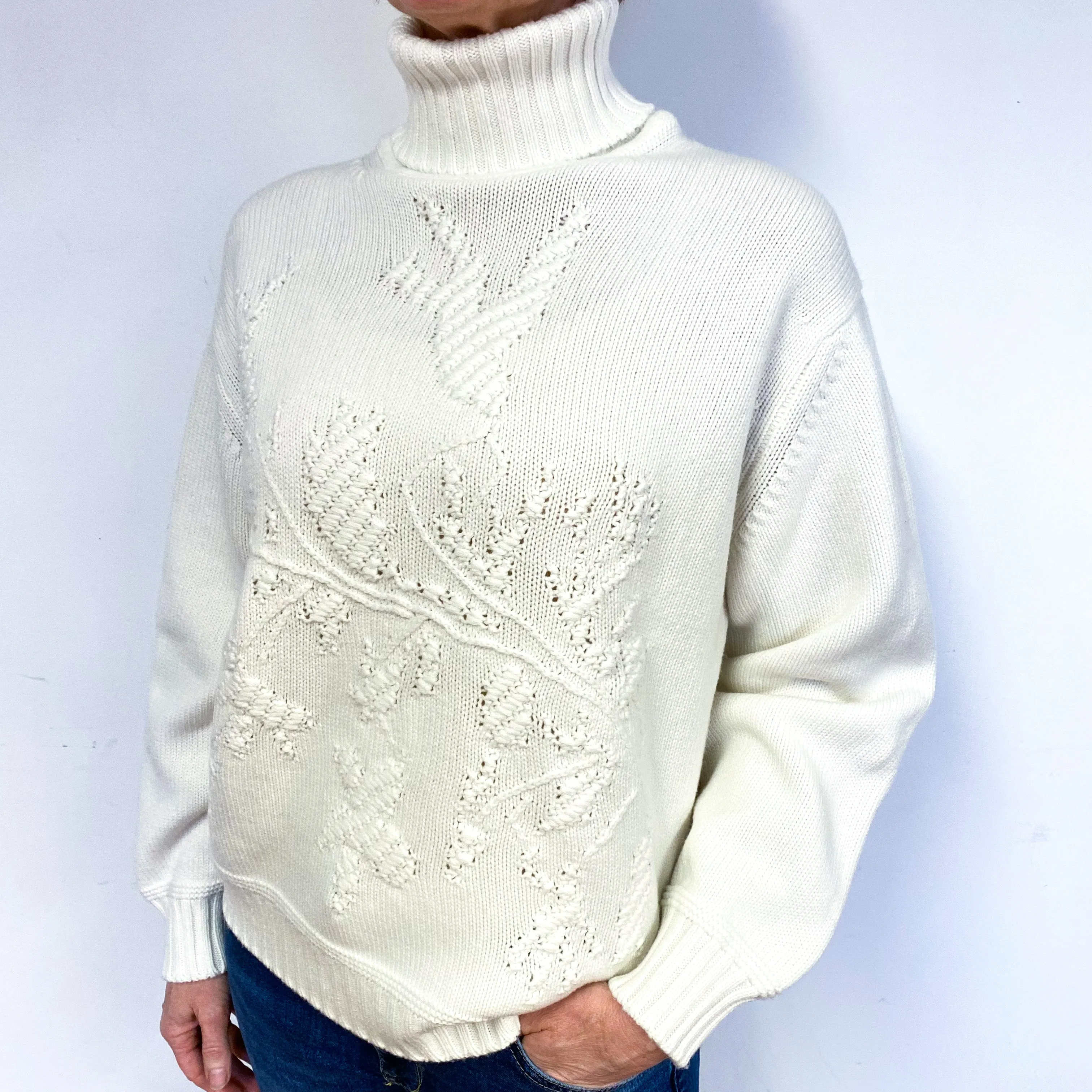 Brand New Scottish Cream Pattern Polo Neck Jumper Medium