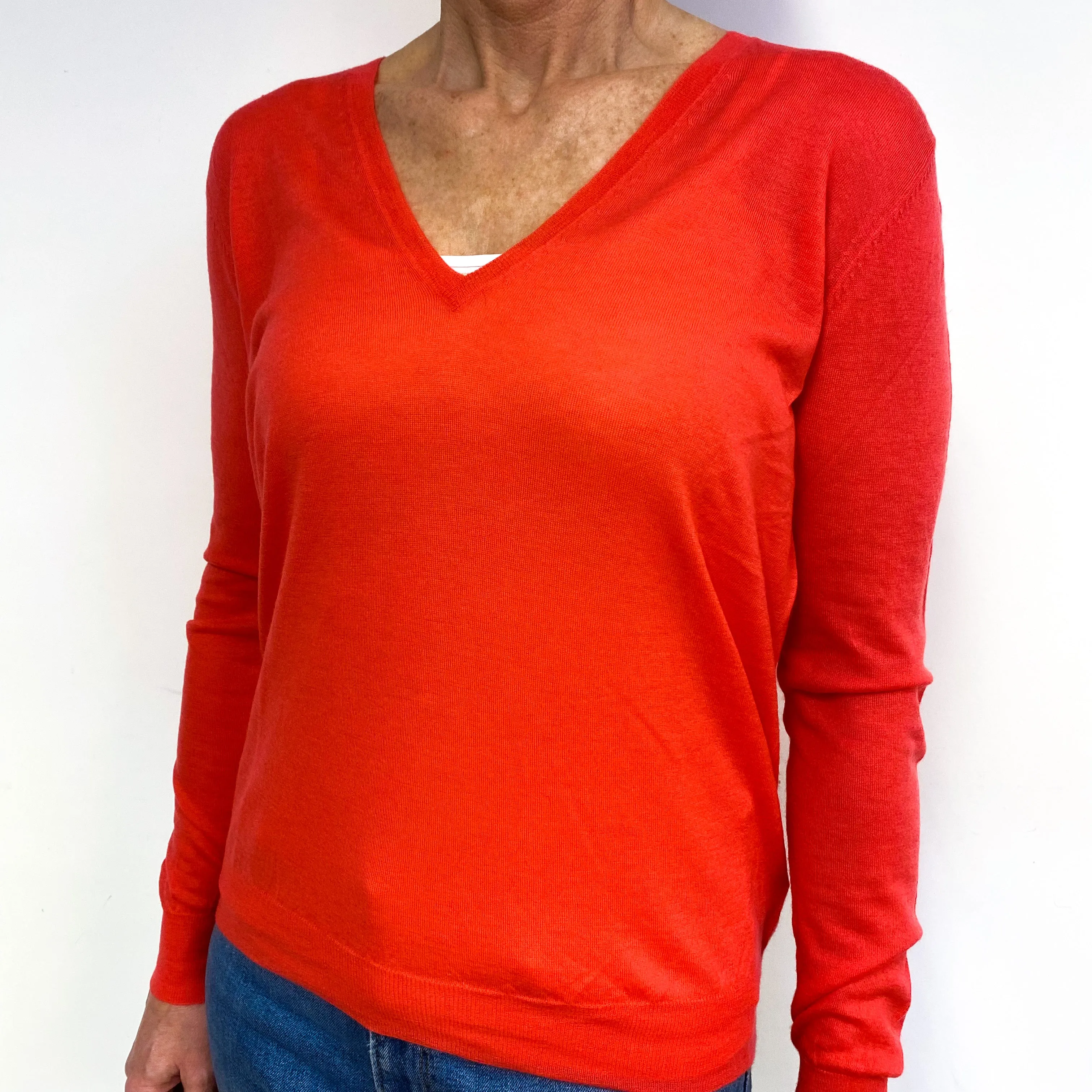 Bright Coral Cashmere V-Neck Jumper Medium