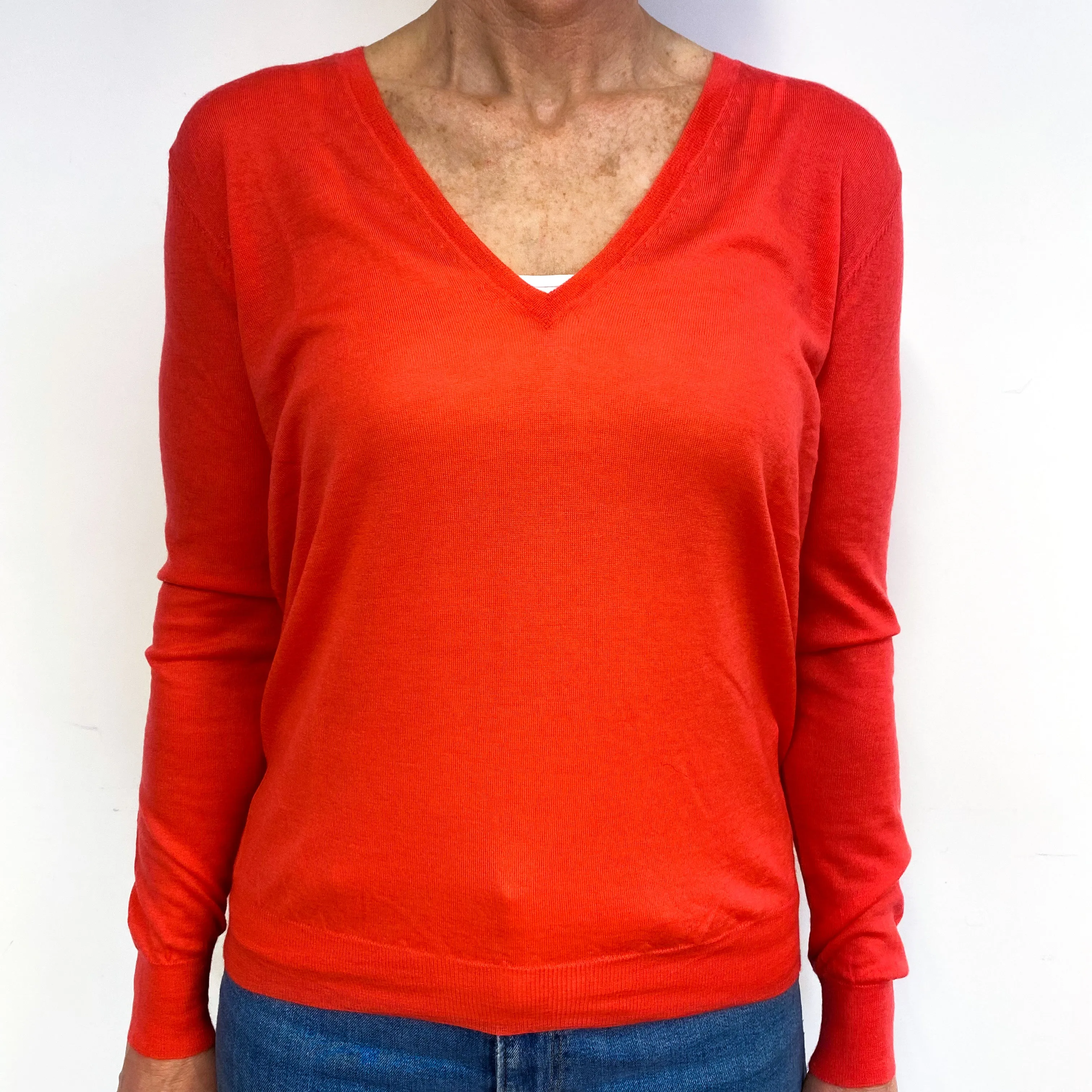 Bright Coral Cashmere V-Neck Jumper Medium