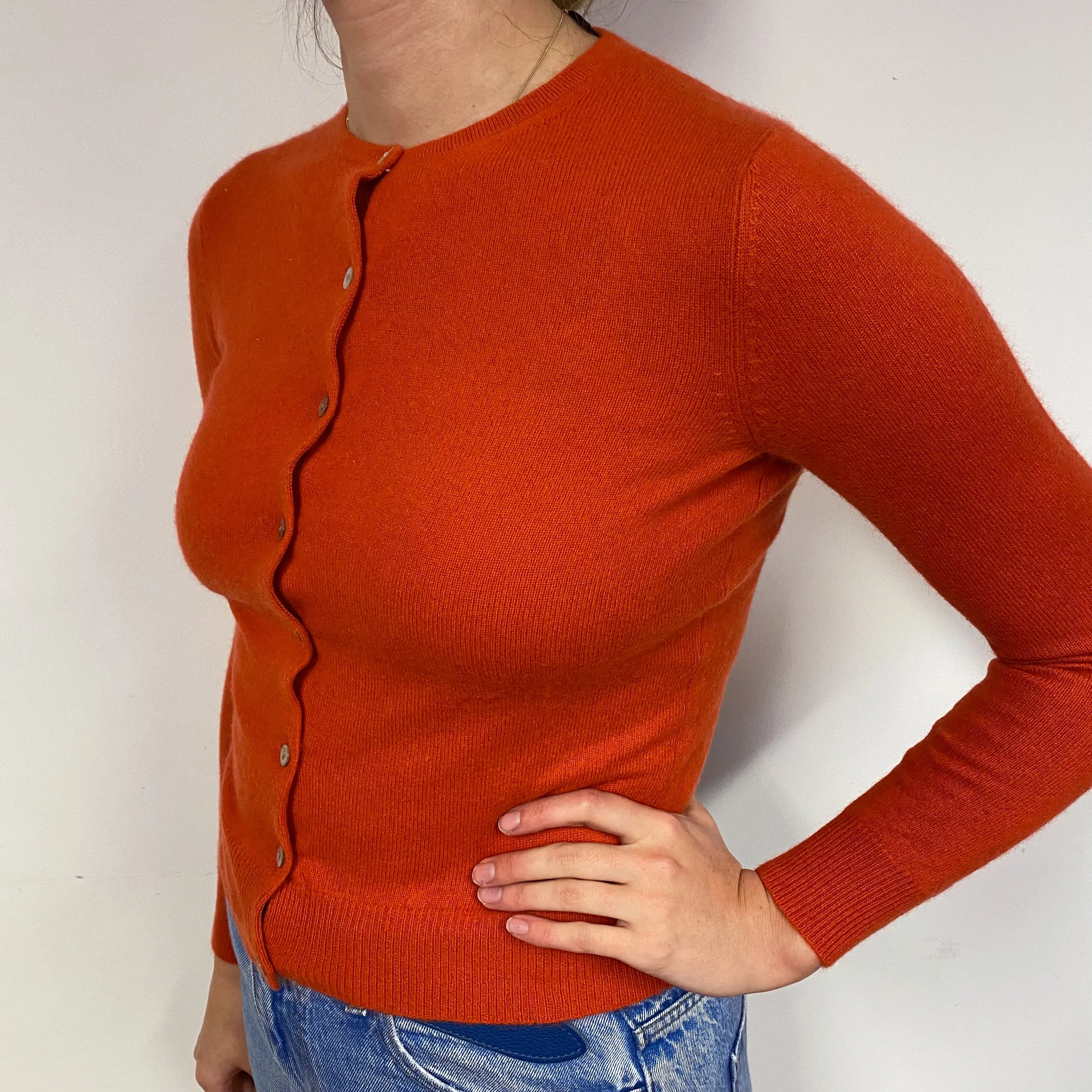 Burnt Orange Cashmere Crew Neck Cardigan Small