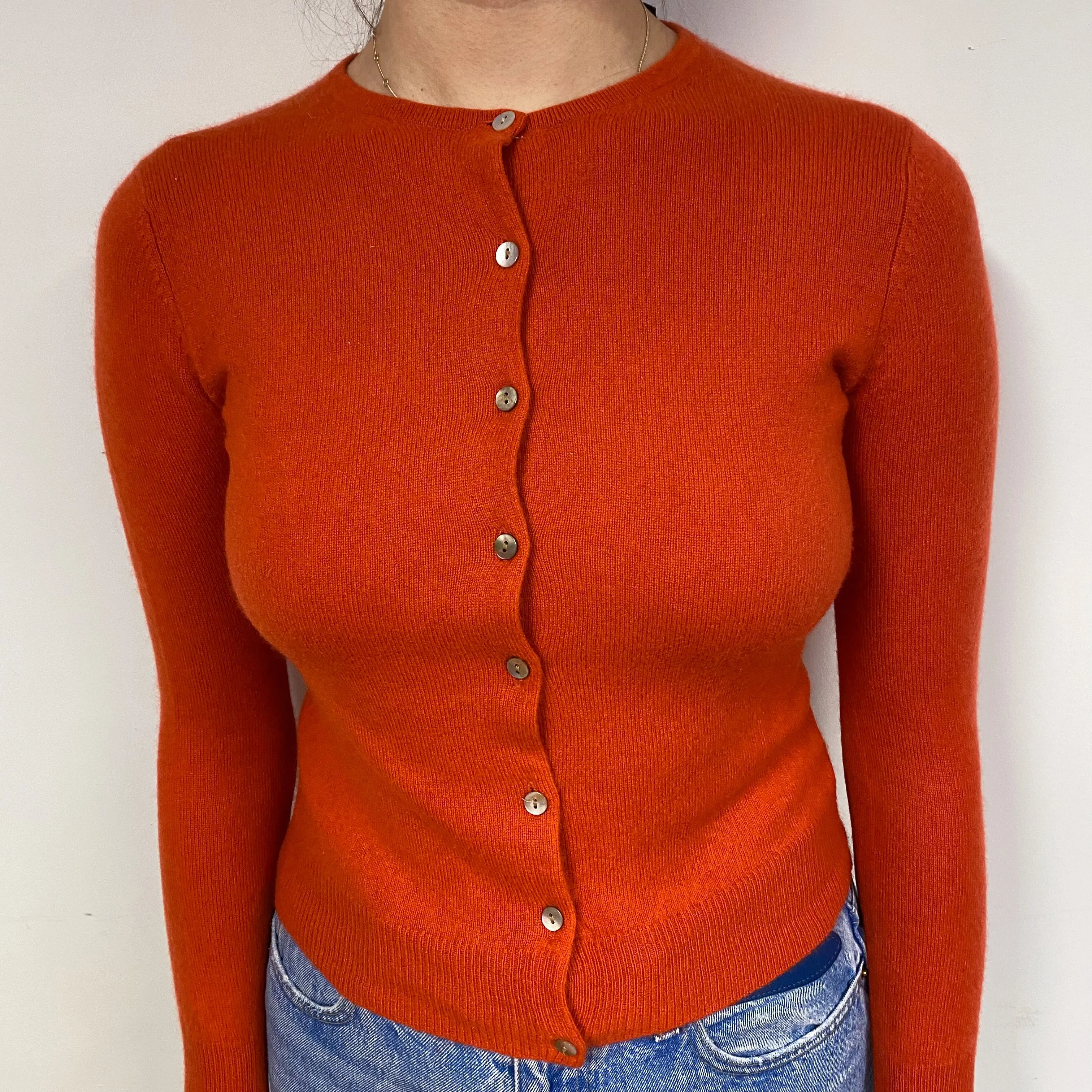 Burnt Orange Cashmere Crew Neck Cardigan Small