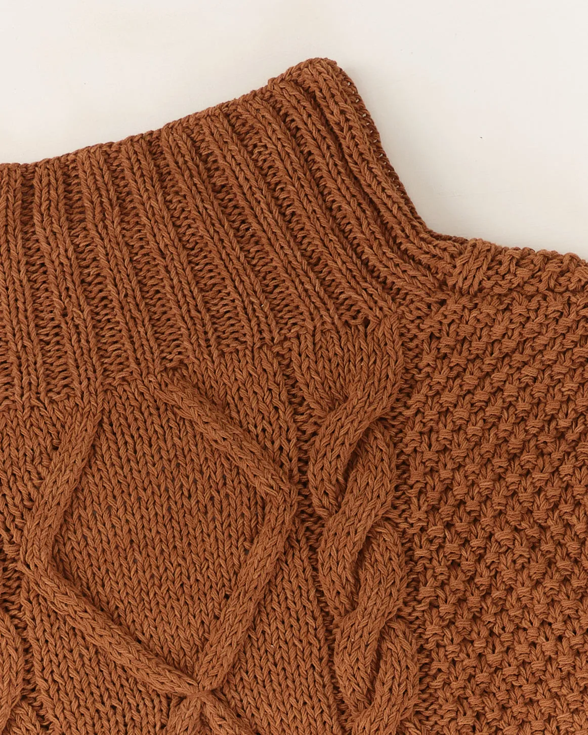 Cable Funnel Neck - Brown Darn Knit