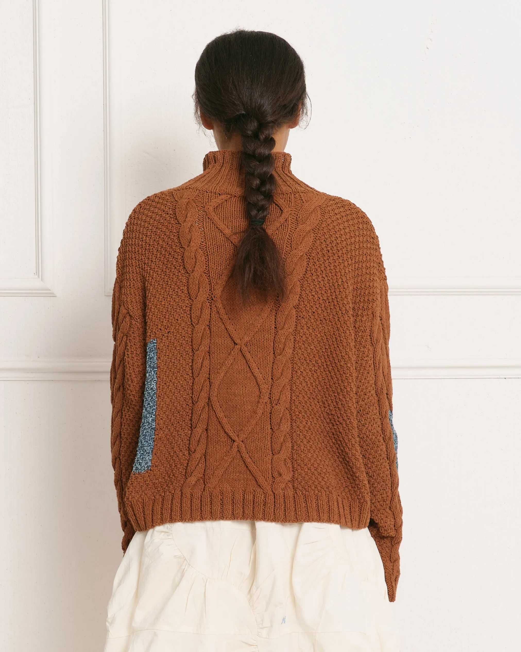 Cable Funnel Neck - Brown Darn Knit