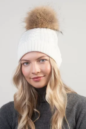 Cable Knit Pom Pom Hat - Soft White