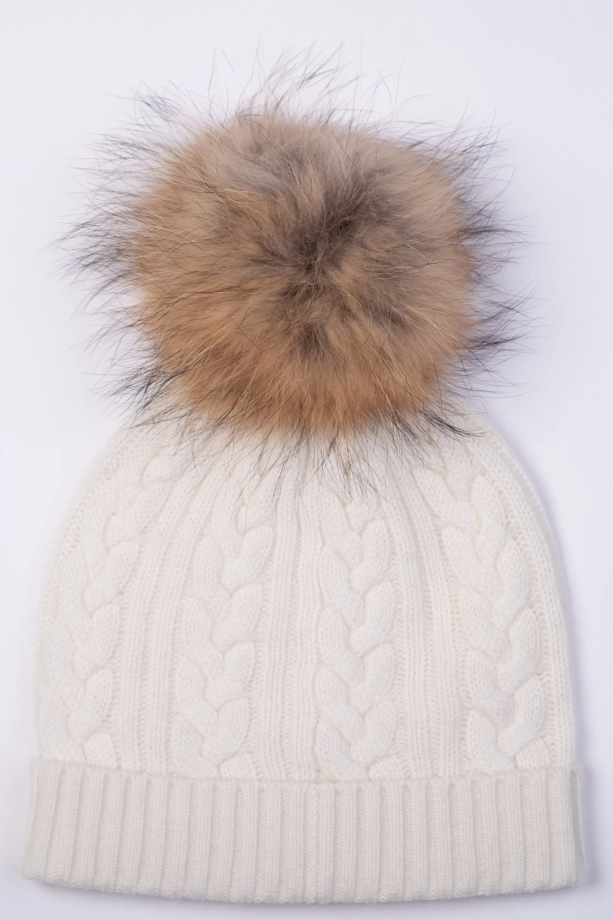 Cable Knit Pom Pom Hat - Soft White