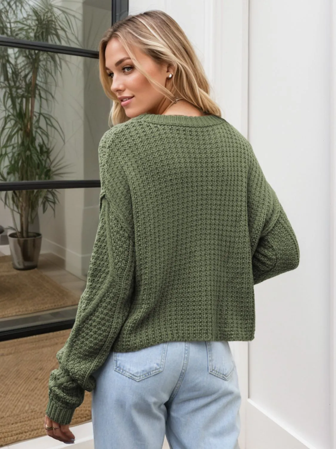 Cable-Knit Round Neck Dropped Shoulder Sweater | Winter Fashion | Cozy Fashion