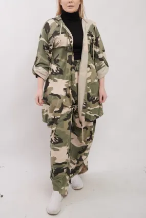 Camouflage Print Drawstring Hem Cotton Co-Ord