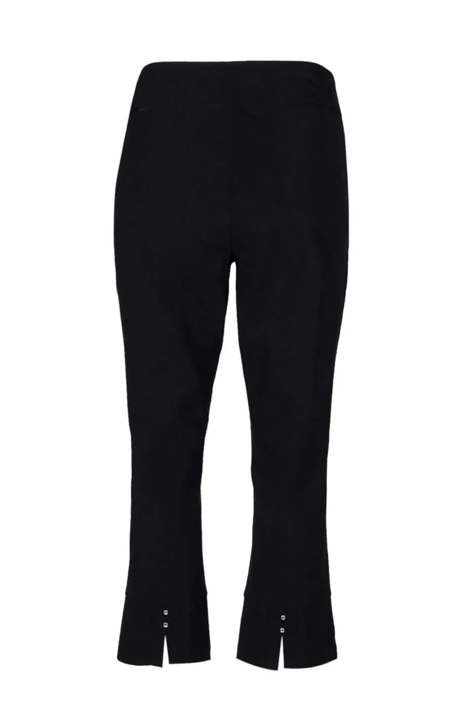 Carre Noir Mid Waist Canded Waist Slit Cuff Pockets Solid Crepe Pants