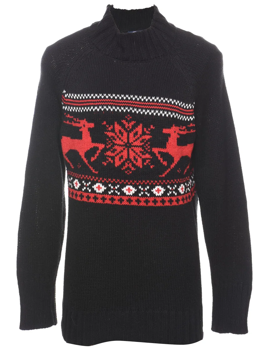 Chaps Nordic Black, White & Red Christmas Jumper - L