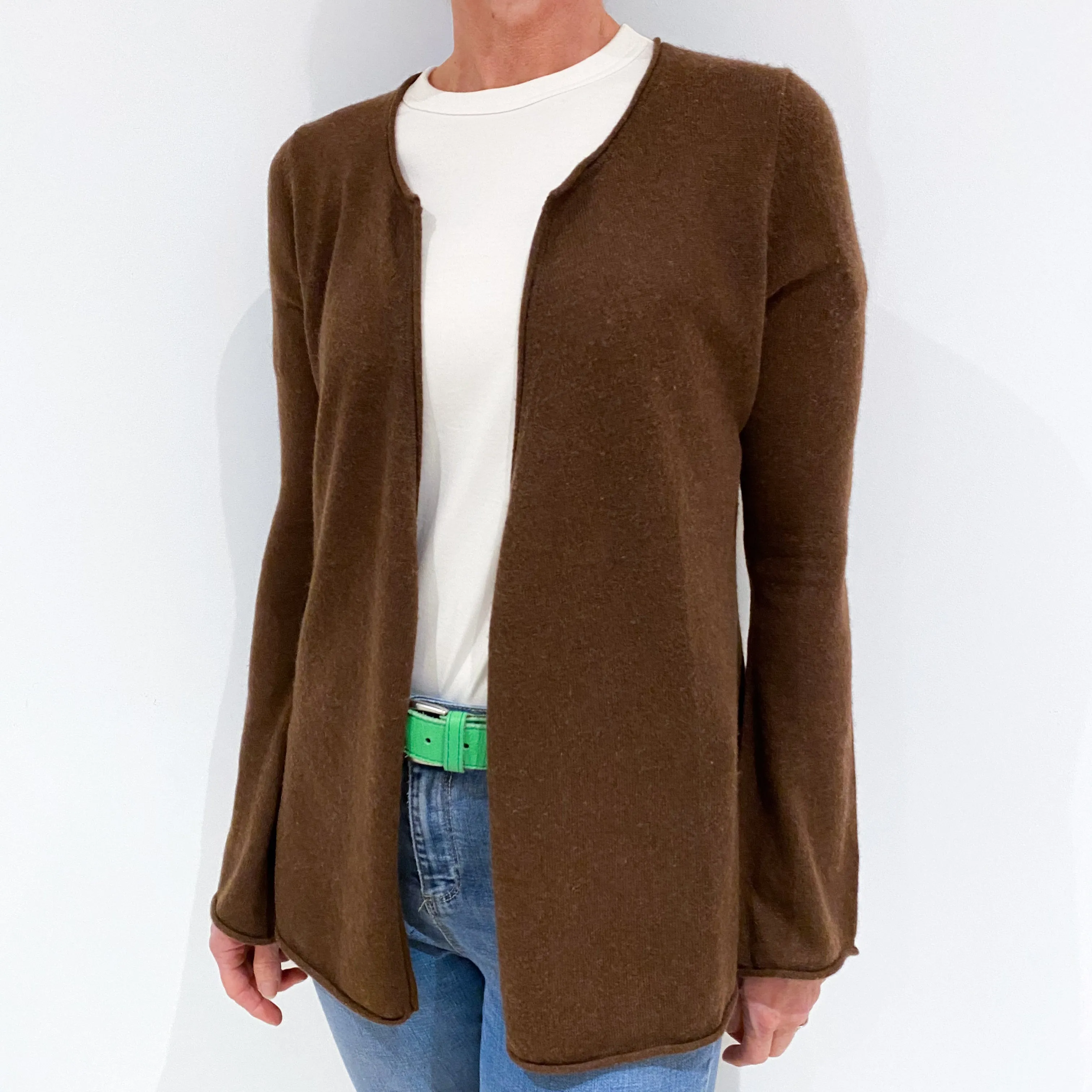 Chocolate Brown Cashmere Edge to Edge Cardigan Small