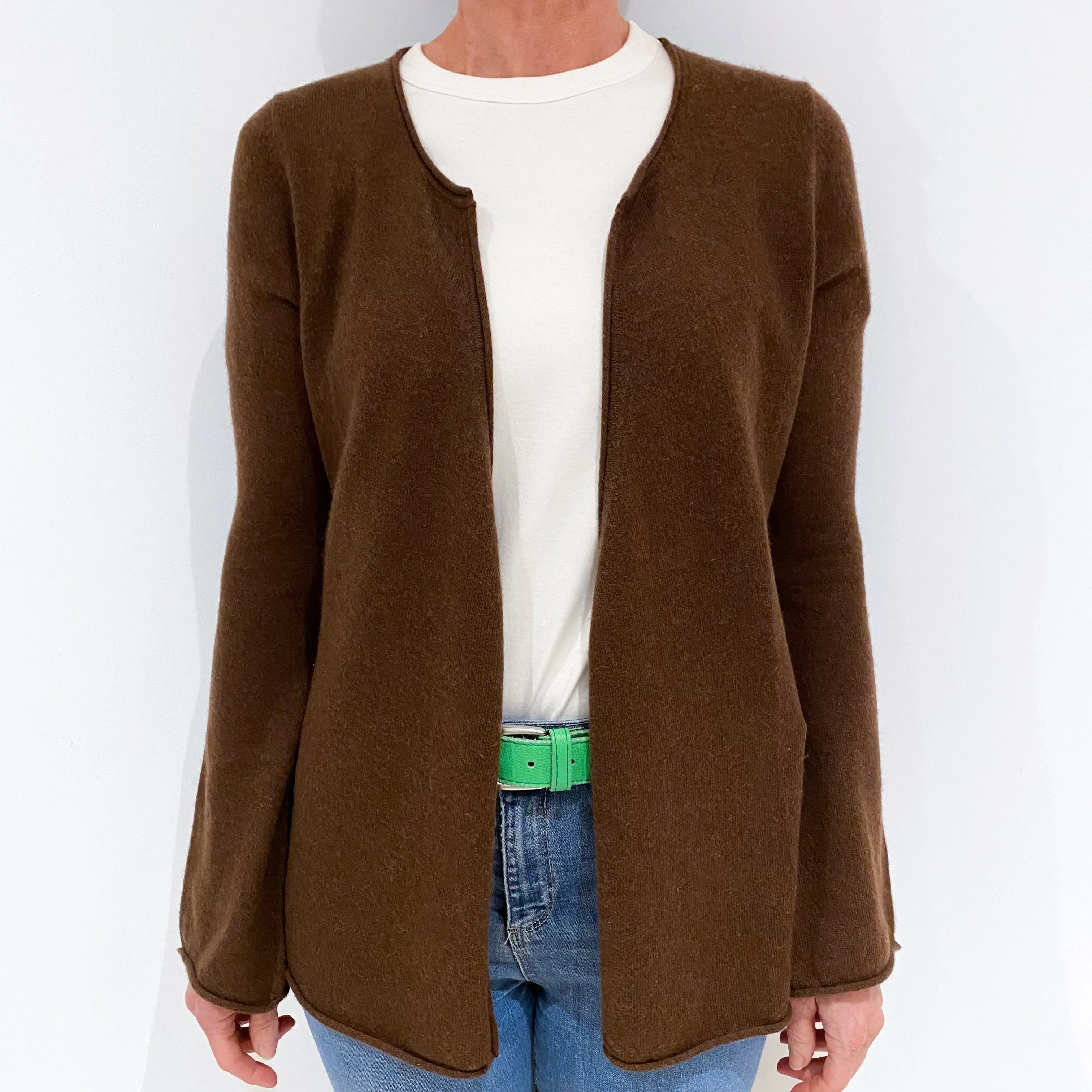 Chocolate Brown Cashmere Edge to Edge Cardigan Small