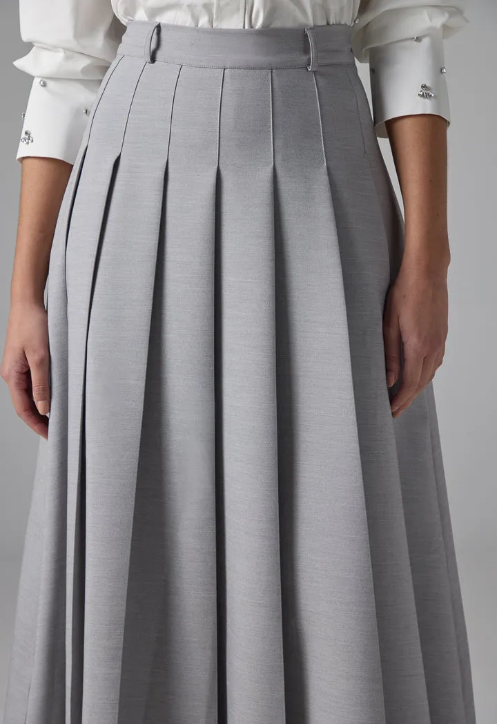 Choice Box Pleated Solid Skirt Grey