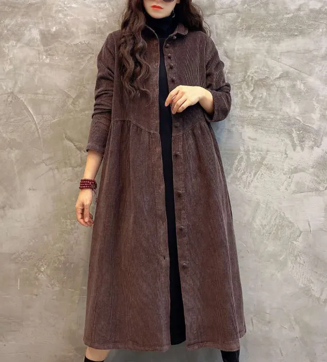 Corduroy Buttons Dresses Loose Winter Autumn Dresses Casual Women Dresses ZRL97213