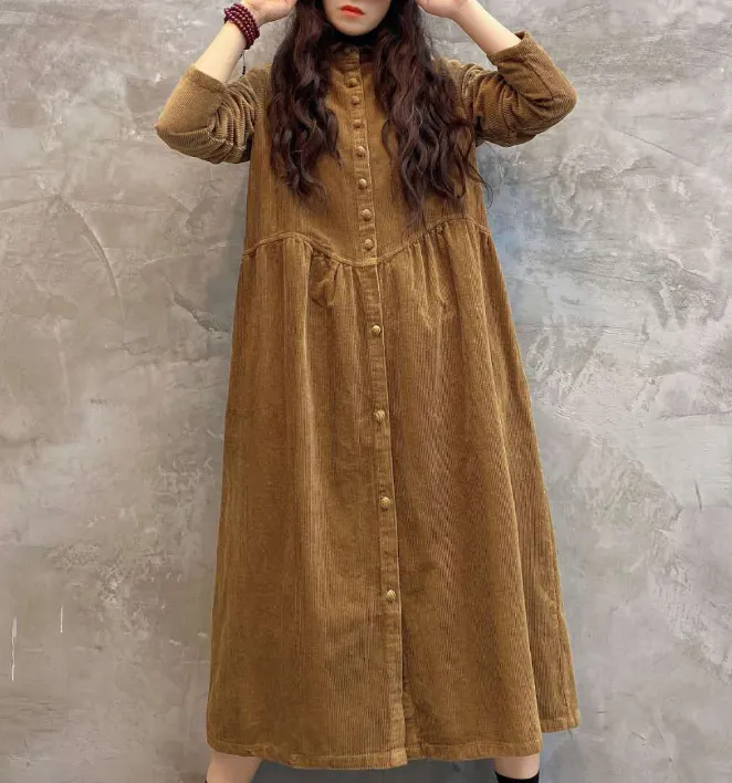 Corduroy Buttons Dresses Loose Winter Autumn Dresses Casual Women Dresses ZRL97213