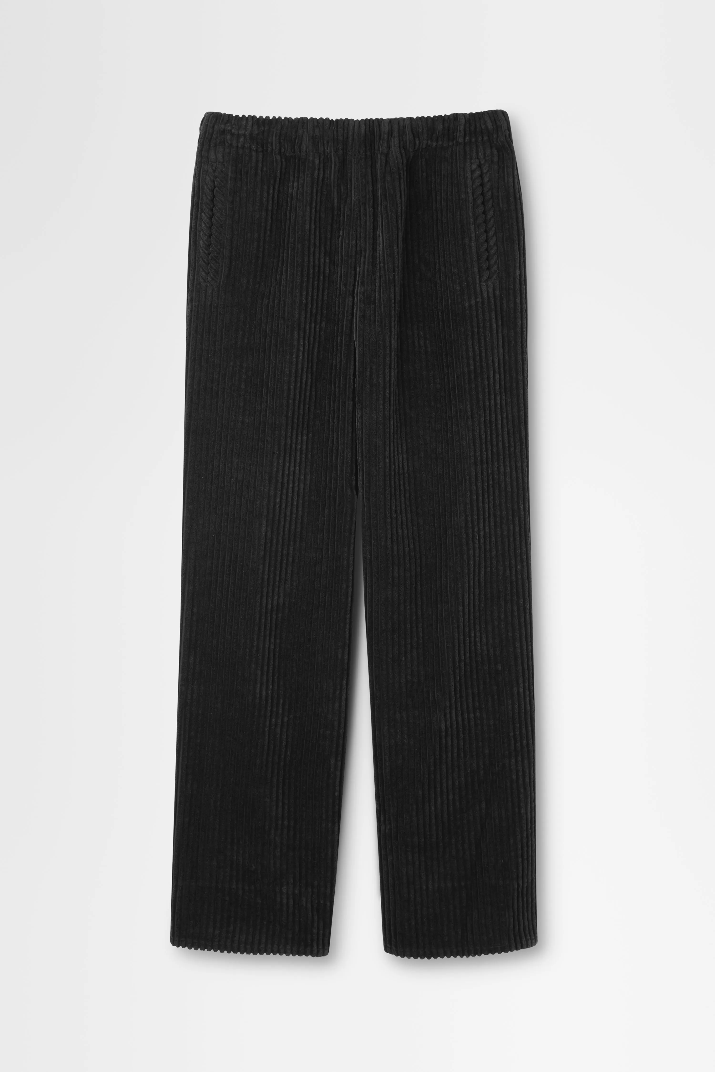 Cotton Corduroy Wide-leg Drawstring Trouser in Black