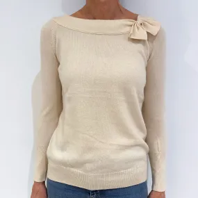 Cream Cashmere Boat Neck Jumper with Bow Small