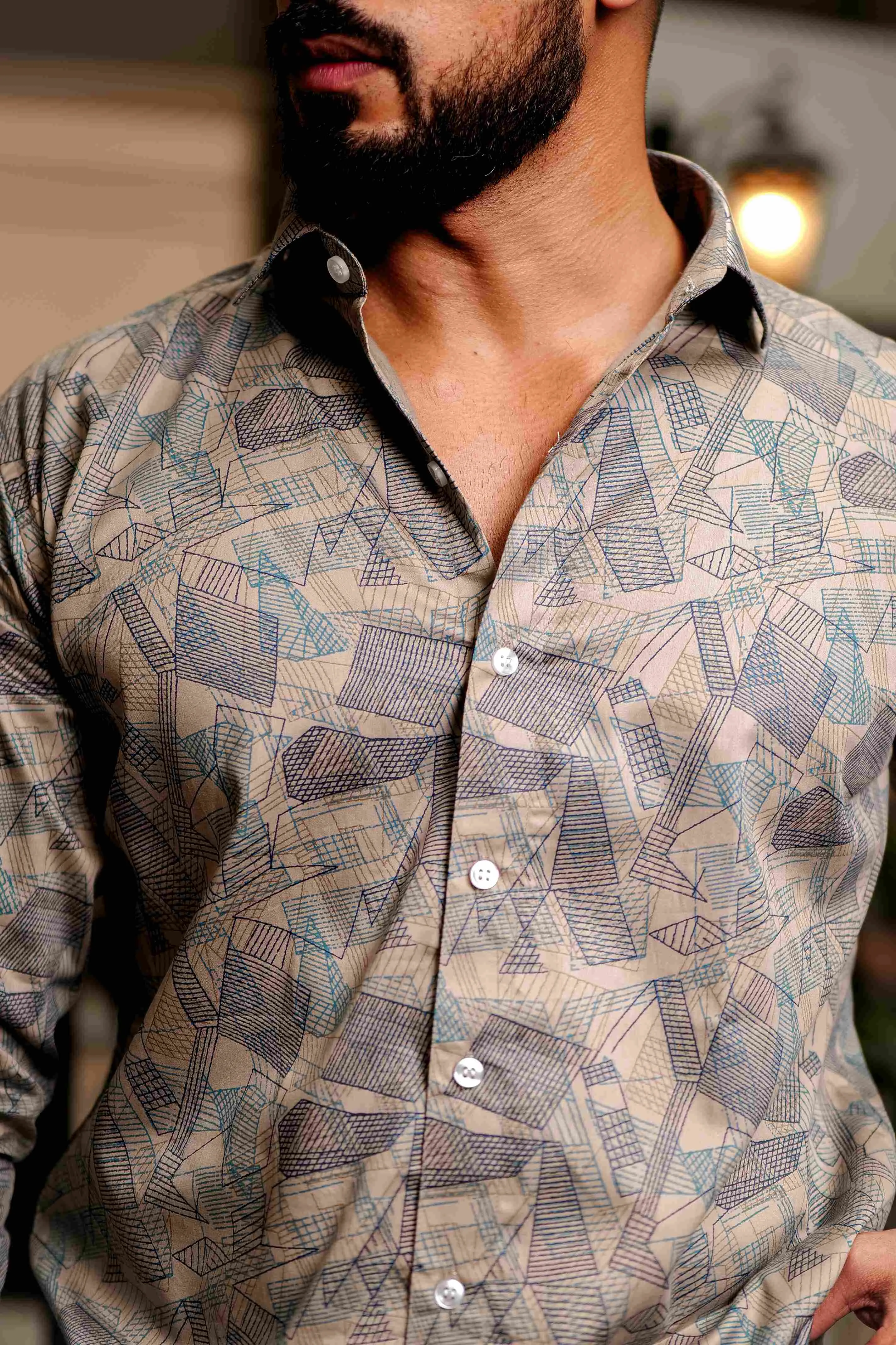 Cream Satin Print Premium Shirt