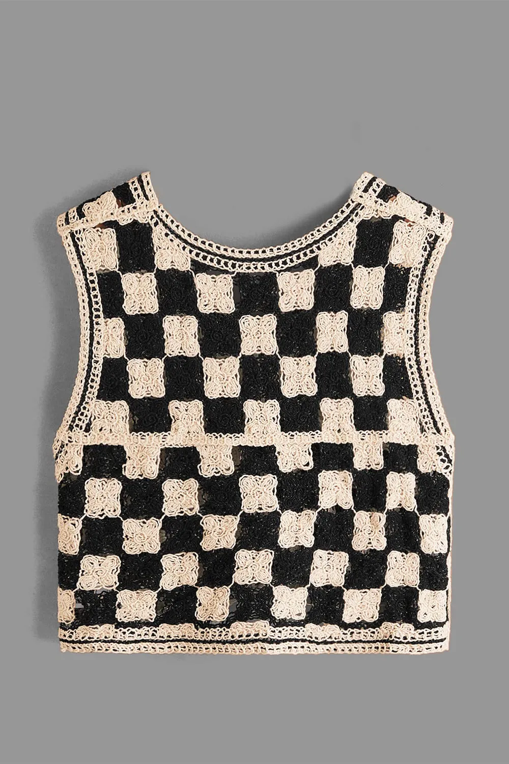 Crochet Checkered V-Neck Button Up Vest | Winter Fashion | Checkered Print