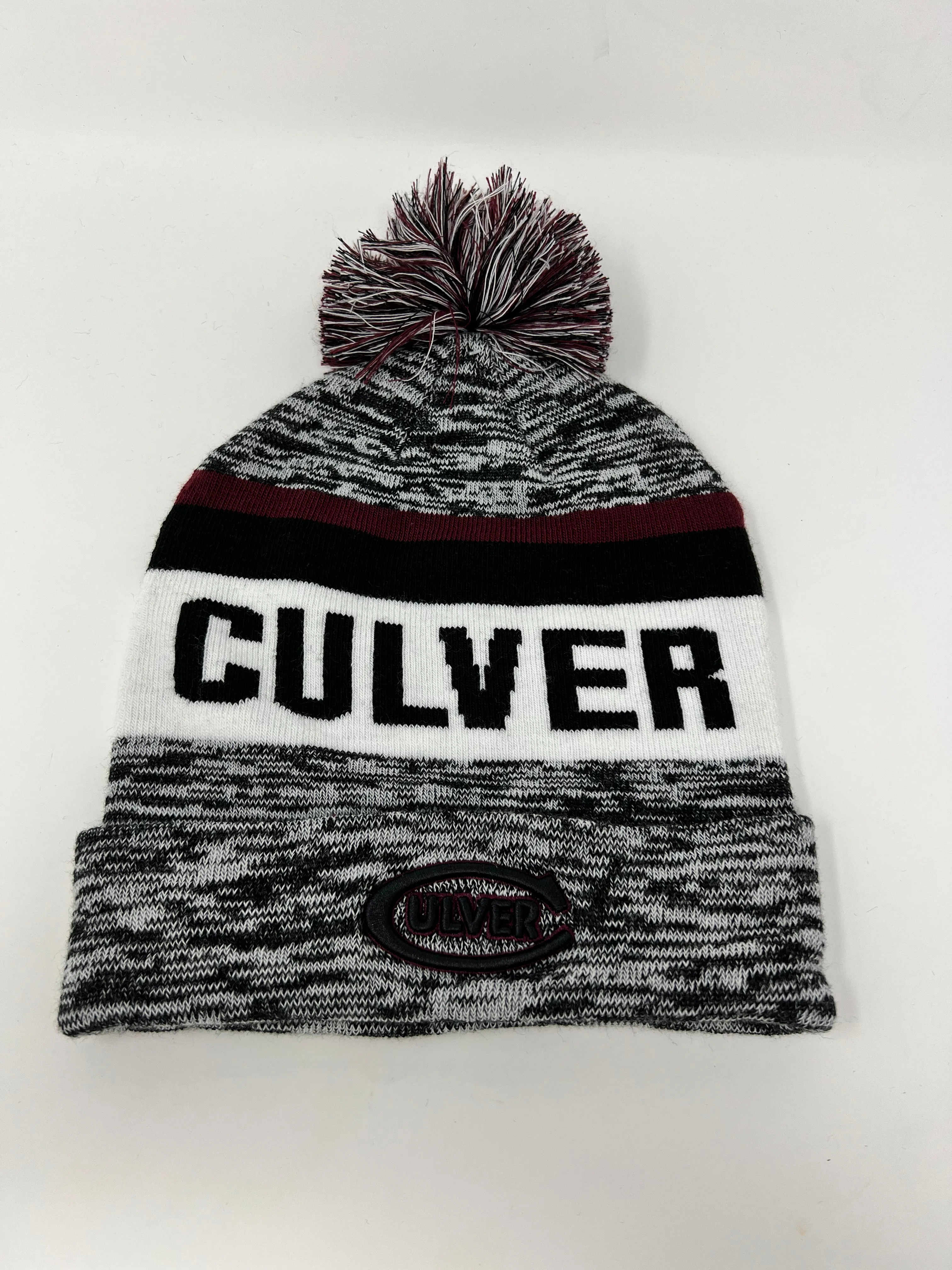 Culver Knit in & Embroidered Logo Black, White & Maroon Hat