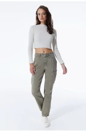 Daphne - High Waist Cargo Pants - Khaki