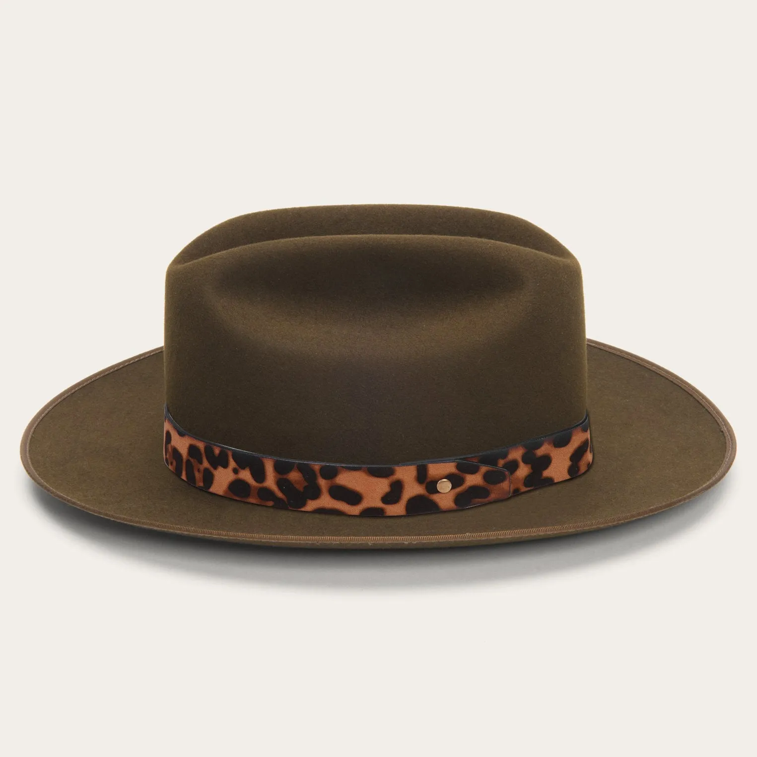 Dark Green Classic Felt Fedora with Chic Leopard Print Ribbon