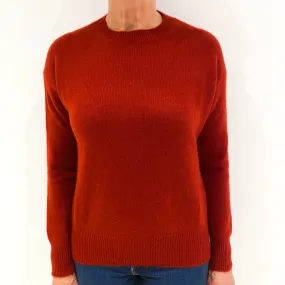 Deep Rust Red Slouchy Cashmere Crew Neck Jumper Medium