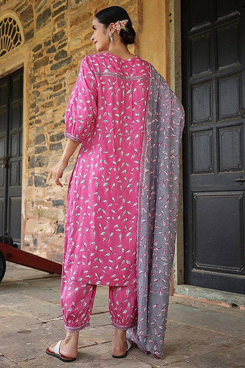 Dharan "Bloosom Kurta" Pink Block Printed Kurta