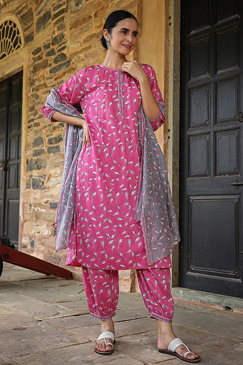 Dharan "Bloosom Kurta" Pink Block Printed Kurta