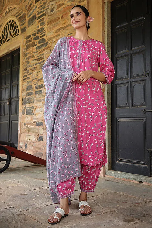 Dharan "Bloosom Kurta" Pink Block Printed Kurta