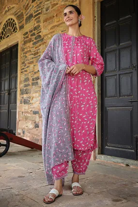 Dharan "Bloosom Kurta" Pink Block Printed Kurta