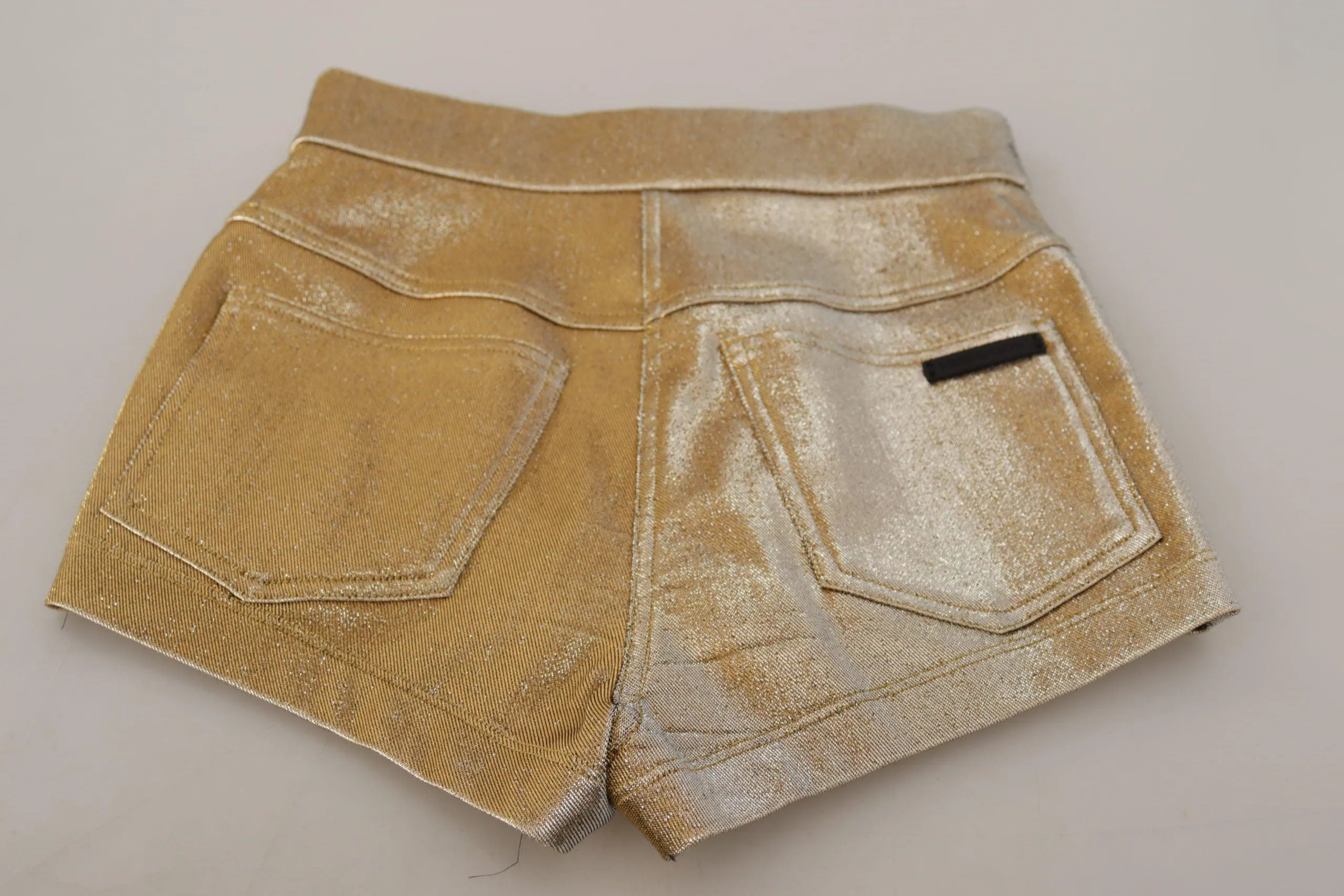 Dolce & Gabbana Gold Cotton Blend Glittered Hot Shorts