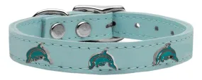 Dolphin Widget Genuine Leather Dog Collar Baby Blue 16