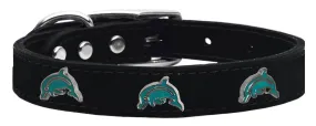 Dolphin Widget Genuine Leather Dog Collar Black 20