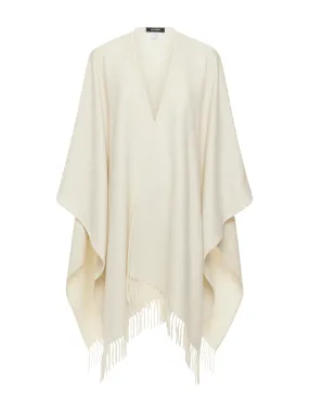 Double Cashmere Cape With Fringe Trim