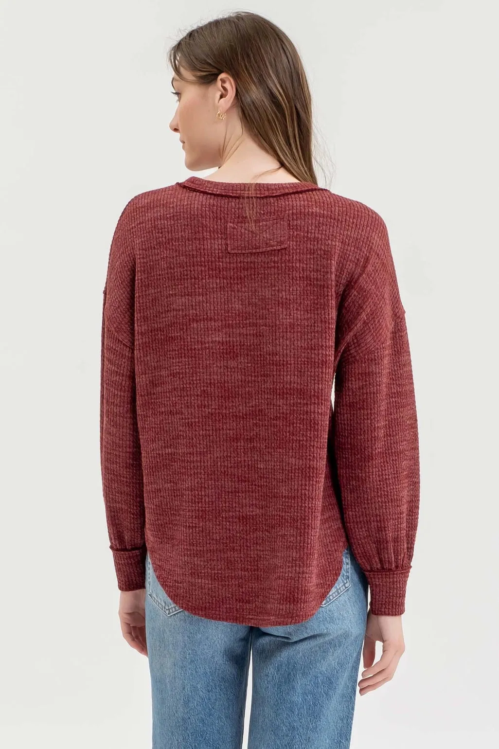 Drop Shoulder Long Sleeve Sweater Knit Top