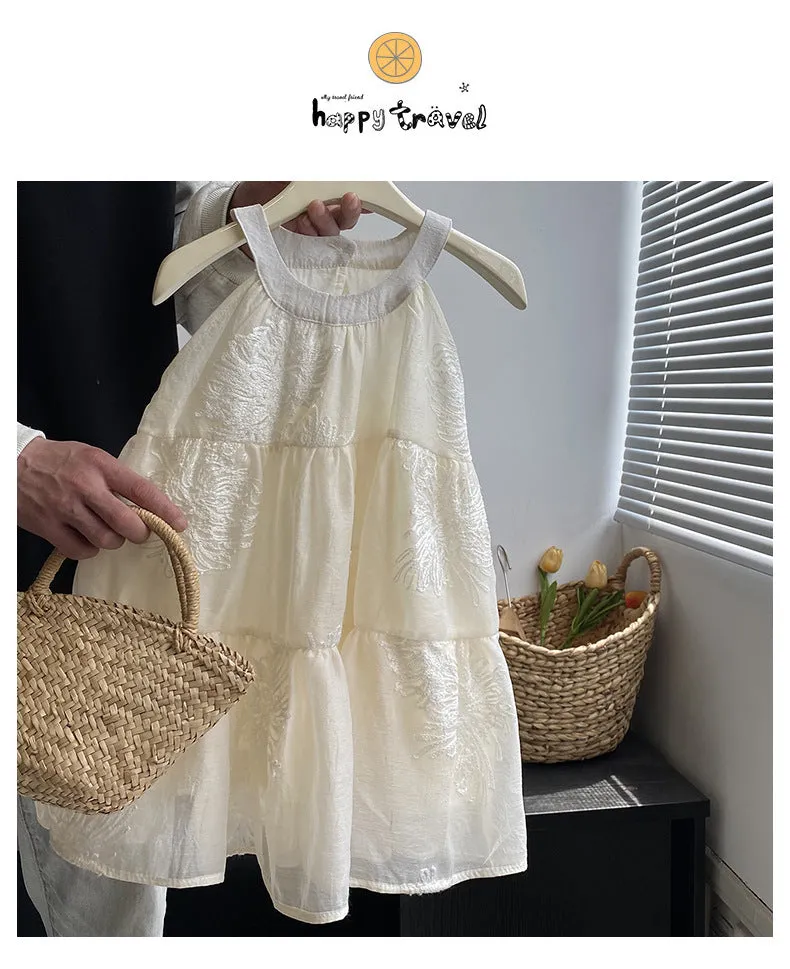 DUNNMALL  Girls  New Mori Style Loose Western Style Dress Children Casual White Princess Dress Versatile Kids' Clothing Fashion