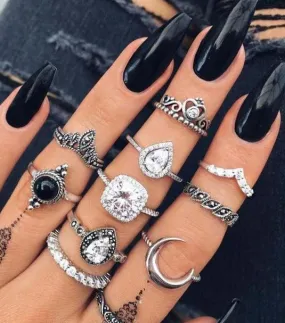 Eclectic Silver Boho Midi Ring Set - 11 Piece Collection for Versatile Styling