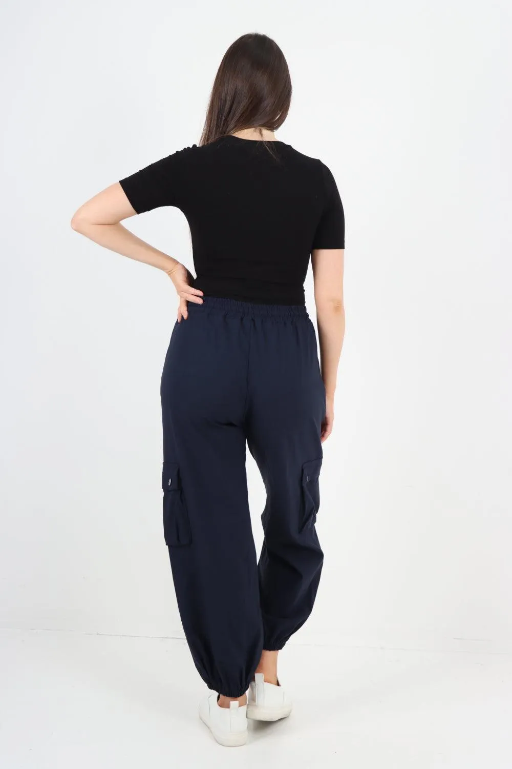 Elastic Waist  Drawstring Cargo Pockets Trouser