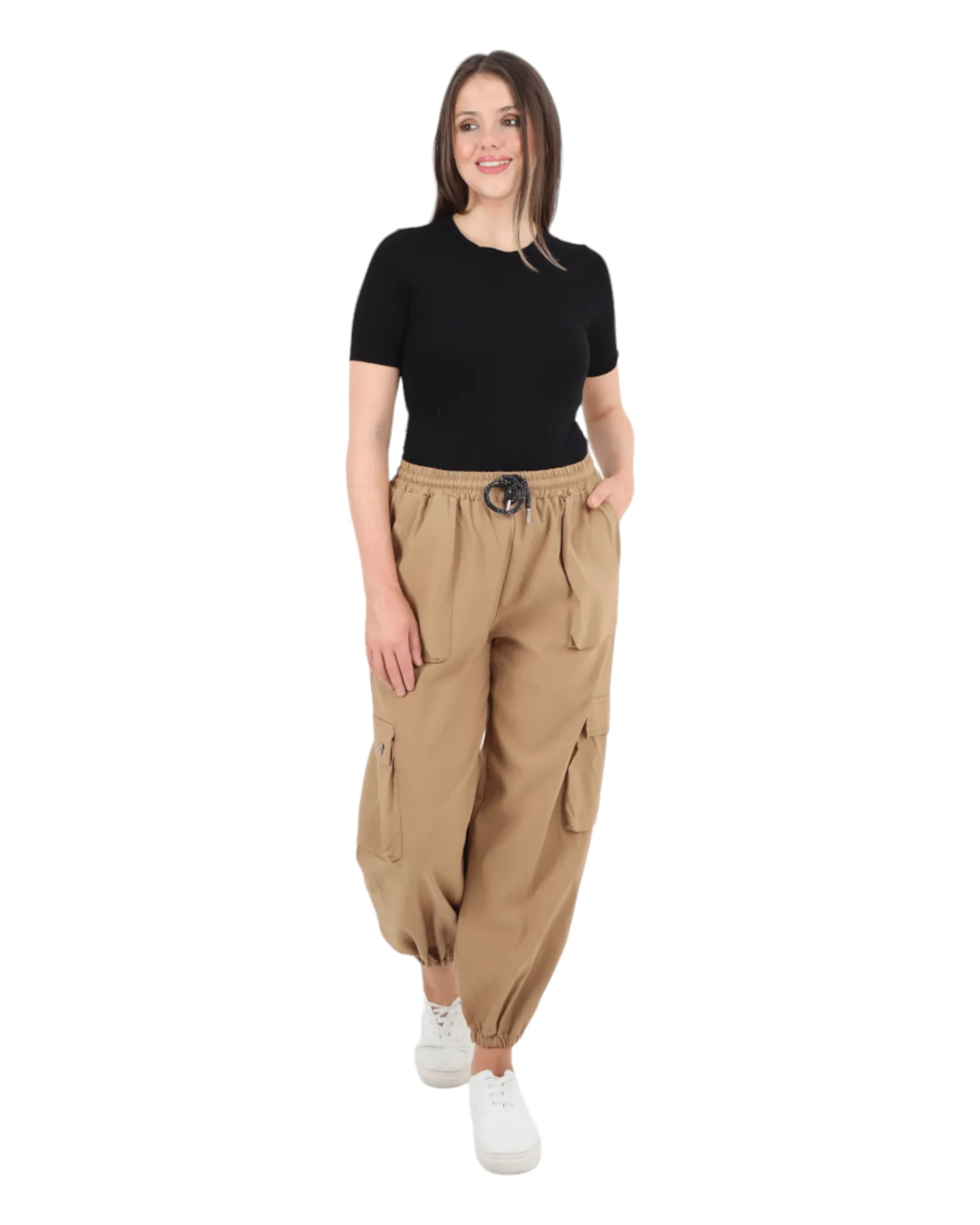 Elastic Waist  Drawstring Cargo Pockets Trouser