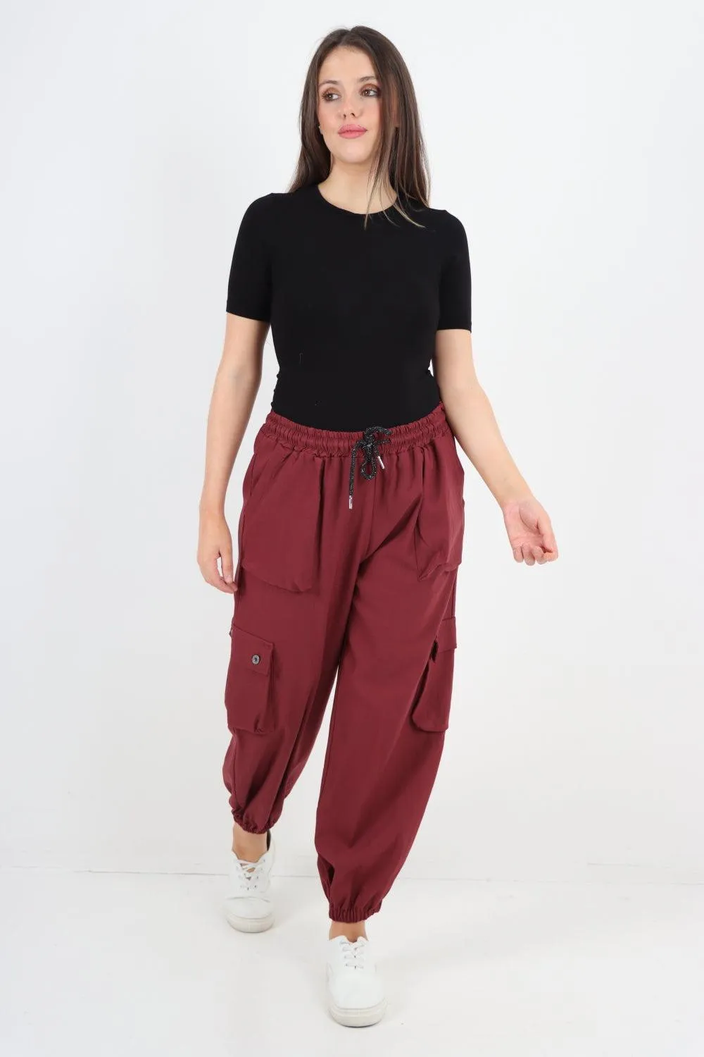 Elastic Waist  Drawstring Cargo Pockets Trouser