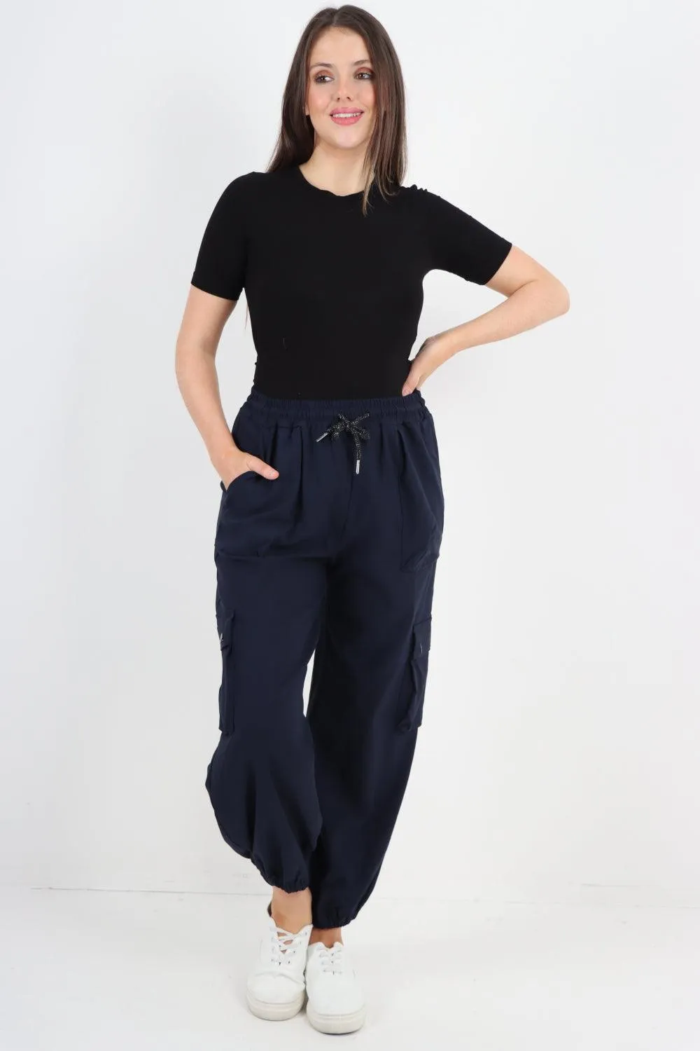 Elastic Waist  Drawstring Cargo Pockets Trouser